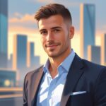 Retrato de Damien Marzette em um ambiente urbano, vestindo roupas sociais casuais, com expressão confiante e amigável.