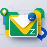 Ícone estilizado de um envelope com a letra Z integrada, rodeado por elementos digitais que representam comunicação e localização.