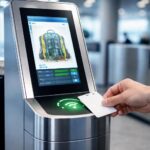 Dispositivo moderno de scanner de segurança sendo usado para verificar um cartão de identificação.